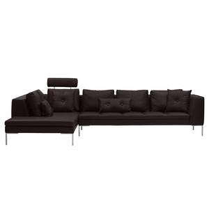 Ecksofa Madison I Echtleder Echtleder Neka: Dunkelbraun - Breite: 319 cm - Ottomane davorstehend links