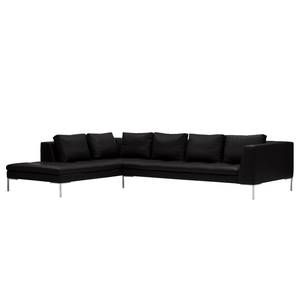 Ecksofa Madison I Echtleder Echtleder Neka: Schwarz - Breite: 319 cm - Ottomane davorstehend links