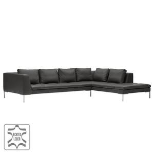 Ecksofa Madison I Echtleder Echtleder Neka: Grau - Breite: 319 cm - Ottomane davorstehend rechts