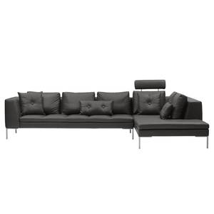 Ecksofa Madison I Echtleder Echtleder Neka: Grau - Breite: 319 cm - Ottomane davorstehend rechts