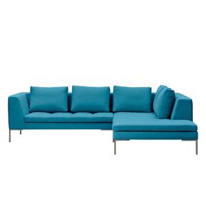 Ecksofa Madison I Webstoff Webstoff Anda II: Türkis - Breite: 255 cm - Ottomane davorstehend rechts