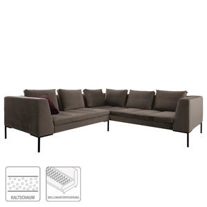 Ecksofa MADISON mit Rundecke L Samt - Samt Shyla: Taupe - Ecke davorstehend links