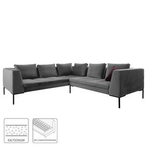 Ecksofa MADISON mit Rundecke L Samt - Samt Shyla: Grau - Ecke davorstehend rechts