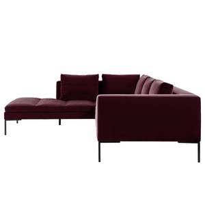 Ecksofa MADISON mit Ottomane Samt Shyla: Aubergine - Longchair davorstehend links