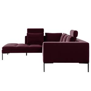 Ecksofa MADISON mit Ottomane Samt Shyla: Aubergine - Longchair davorstehend links