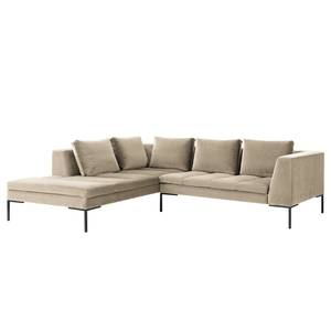 Ecksofa MADISON mit Ottomane Samt - Samt Shyla: Beige - Breite: 255 cm - Ottomane davorstehend links