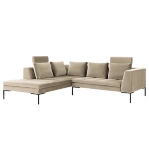 Ecksofa MADISON mit Ottomane Samt - Samt Shyla: Beige - Breite: 255 cm - Ottomane davorstehend links