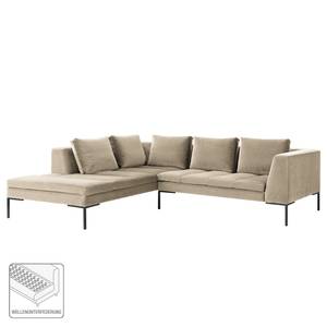 Ecksofa MADISON mit Ottomane Samt - Samt Shyla: Beige - Breite: 255 cm - Ottomane davorstehend links