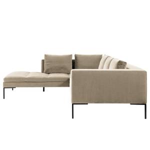 Ecksofa MADISON mit Ottomane Samt - Samt Shyla: Beige - Breite: 255 cm - Ottomane davorstehend links