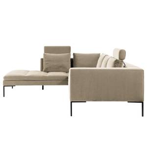 Ecksofa MADISON mit Ottomane Samt - Samt Shyla: Beige - Breite: 255 cm - Ottomane davorstehend links