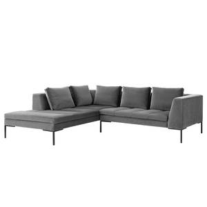 Ecksofa MADISON mit Ottomane Samt - Samt Shyla: Grau - Breite: 255 cm - Ottomane davorstehend links