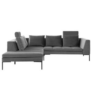 Ecksofa MADISON mit Ottomane Samt - Samt Shyla: Grau - Breite: 255 cm - Ottomane davorstehend links