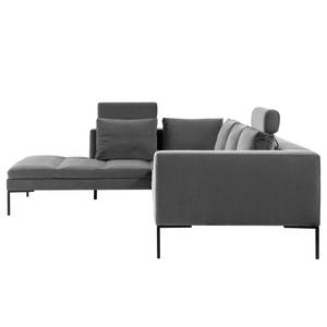 Ecksofa MADISON mit Ottomane Samt - Samt Shyla: Grau - Breite: 255 cm - Ottomane davorstehend links