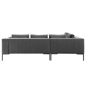 Ecksofa MADISON mit Ottomane Samt - Samt Shyla: Grau - Breite: 255 cm - Ottomane davorstehend links