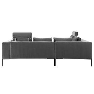 Ecksofa MADISON mit Ottomane Samt - Samt Shyla: Grau - Breite: 255 cm - Ottomane davorstehend links