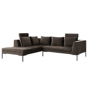 Ecksofa MADISON mit Ottomane Samt - Samt Shyla: Taupe - Breite: 255 cm - Ottomane davorstehend links