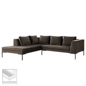 Ecksofa MADISON mit Ottomane Samt - Samt Shyla: Taupe - Breite: 255 cm - Ottomane davorstehend links