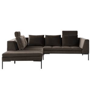 Ecksofa MADISON mit Ottomane Samt - Samt Shyla: Taupe - Breite: 255 cm - Ottomane davorstehend links