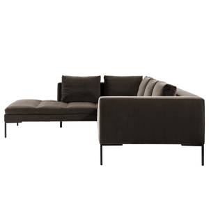 Ecksofa MADISON mit Ottomane Samt - Samt Shyla: Taupe - Breite: 255 cm - Ottomane davorstehend links