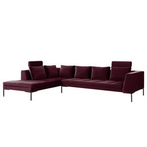 Ecksofa MADISON mit Ottomane Samt Shyla: Aubergine - Longchair davorstehend links