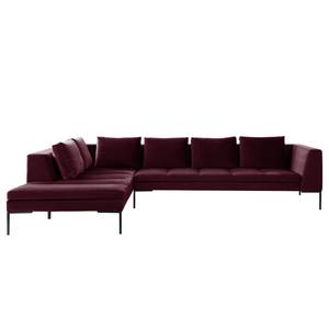 Ecksofa MADISON mit Ottomane Samt Shyla: Aubergine - Longchair davorstehend links