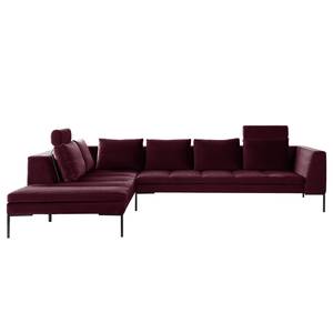 Ecksofa MADISON mit Ottomane Samt Shyla: Aubergine - Longchair davorstehend links