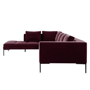 Ecksofa MADISON mit Ottomane Samt Shyla: Aubergine - Longchair davorstehend links