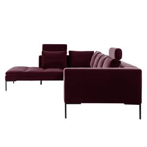 Ecksofa MADISON mit Ottomane Samt Shyla: Aubergine - Longchair davorstehend links