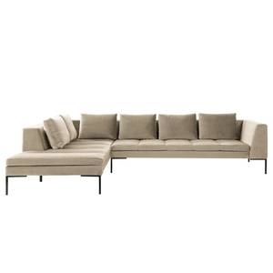 Ecksofa MADISON mit Ottomane Samt - Samt Shyla: Beige - Breite: 319 cm - Ottomane davorstehend links