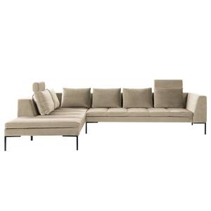 Ecksofa MADISON mit Ottomane Samt - Samt Shyla: Beige - Breite: 319 cm - Ottomane davorstehend links