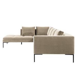 Ecksofa MADISON mit Ottomane Samt - Samt Shyla: Beige - Breite: 319 cm - Ottomane davorstehend links