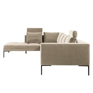 Ecksofa MADISON mit Ottomane Samt - Samt Shyla: Beige - Breite: 319 cm - Ottomane davorstehend links