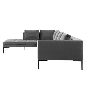 Ecksofa MADISON mit Ottomane Samt - Samt Shyla: Grau - Breite: 319 cm - Ottomane davorstehend links