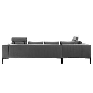 Ecksofa MADISON mit Ottomane Samt - Samt Shyla: Grau - Breite: 319 cm - Ottomane davorstehend links