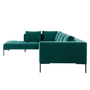 Ecksofa MADISON mit Ottomane Samt Shyla: Petrol - Longchair davorstehend links