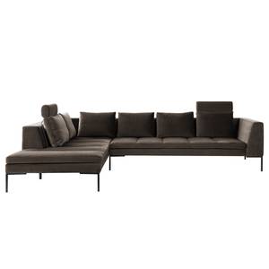 Ecksofa MADISON mit Ottomane Samt - Samt Shyla: Taupe - Breite: 319 cm - Ottomane davorstehend links