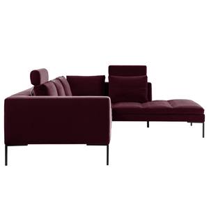 Ecksofa MADISON mit Ottomane Samt Shyla: Aubergine - Longchair davorstehend rechts