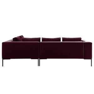 Hoekbank MADISON met ottomane fluweel - Velours Shyla: Aubergine - Longchair vooraanzicht rechts