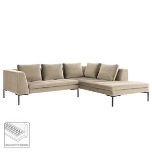 Ecksofa MADISON mit Ottomane Samt - Samt Shyla: Beige - Breite: 255 cm - Ottomane davorstehend rechts