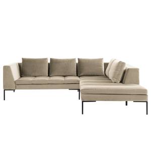 Ecksofa MADISON mit Ottomane Samt - Samt Shyla: Beige - Breite: 255 cm - Ottomane davorstehend rechts