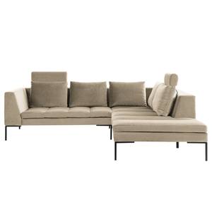 Ecksofa MADISON mit Ottomane Samt - Samt Shyla: Beige - Breite: 255 cm - Ottomane davorstehend rechts