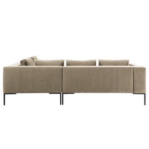 Ecksofa MADISON mit Ottomane Samt - Samt Shyla: Beige - Breite: 255 cm - Ottomane davorstehend rechts