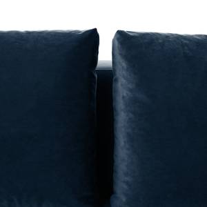 Canapé d’angle MADISON avec ottomane Velours - Velours Shyla: Bleu foncé - Largeur : 255 cm - Méridienne longue à droite (vue de face)