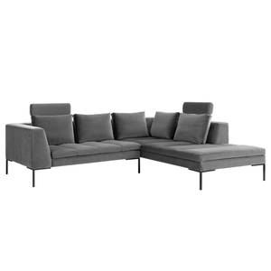 Ecksofa MADISON mit Ottomane Samt - Samt Shyla: Grau - Breite: 255 cm - Ottomane davorstehend rechts