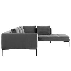 Ecksofa MADISON mit Ottomane Samt - Samt Shyla: Grau - Breite: 255 cm - Ottomane davorstehend rechts