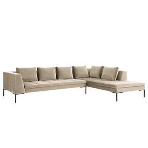 Ecksofa MADISON mit Ottomane Samt - Samt Shyla: Beige - Breite: 319 cm - Ottomane davorstehend rechts