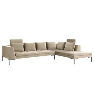 Ecksofa MADISON mit Ottomane Samt - Samt Shyla: Beige - Breite: 319 cm - Ottomane davorstehend rechts