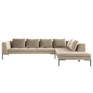 Ecksofa MADISON mit Ottomane Samt - Samt Shyla: Beige - Breite: 319 cm - Ottomane davorstehend rechts