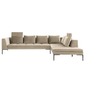 Ecksofa MADISON mit Ottomane Samt - Samt Shyla: Beige - Breite: 319 cm - Ottomane davorstehend rechts