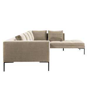 Ecksofa MADISON mit Ottomane Samt - Samt Shyla: Beige - Breite: 319 cm - Ottomane davorstehend rechts